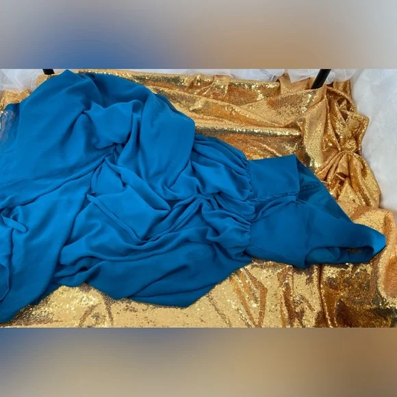 Elegant Side Split Teal Blue Bridesmaid Dresses One Shoulder wedding grad New